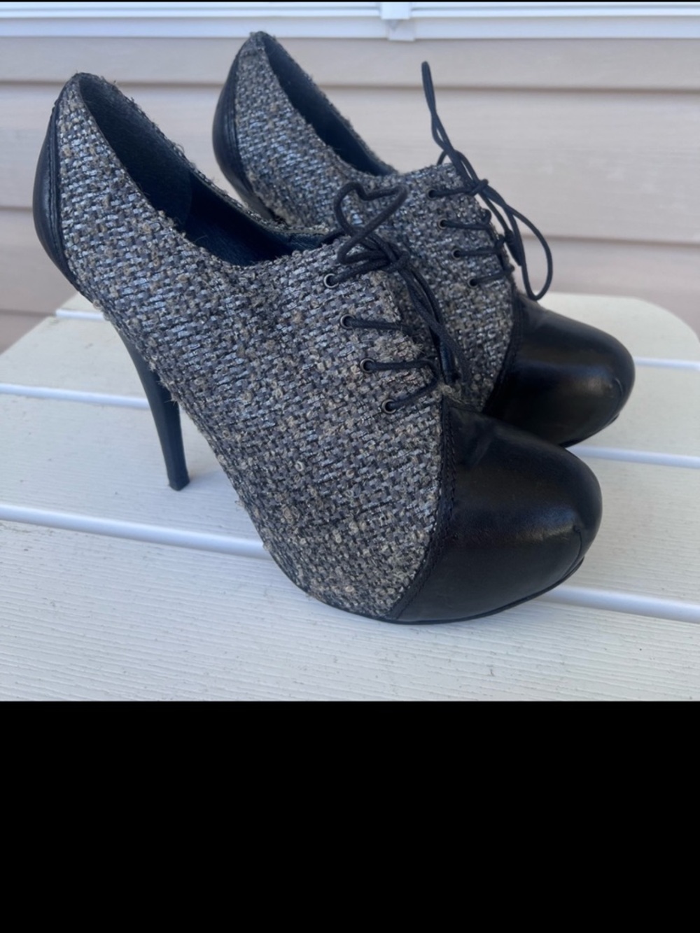 Stuart Weitzman Tweed Lace Up Heels Bootie Oxford Cap Toe Stiletto Size 8 - Picture 5 of 15